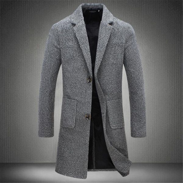 

men's wool & blends 2021 male fashion european and american style long trench coat collar slim casual solid stylish jacket, Black