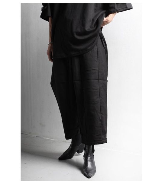 

men's pants summer trousers fashion casual chinese style straight tube cotton wide leg elastic waist capris, Black