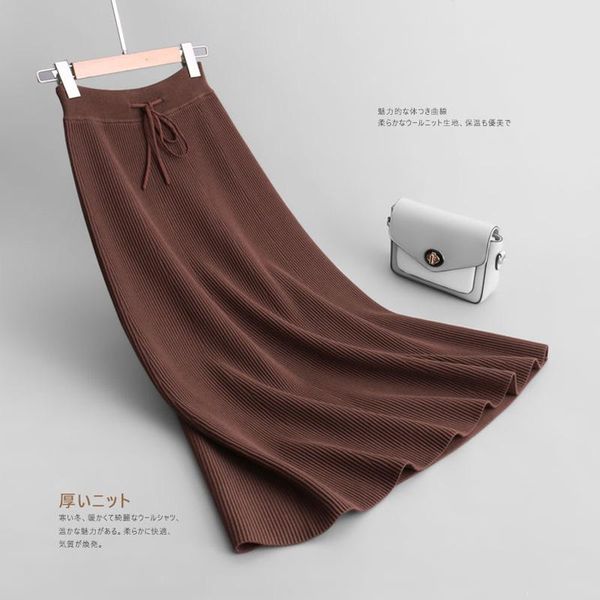 

skirts autumn heavy & thick a-line maxi long knitted, Black