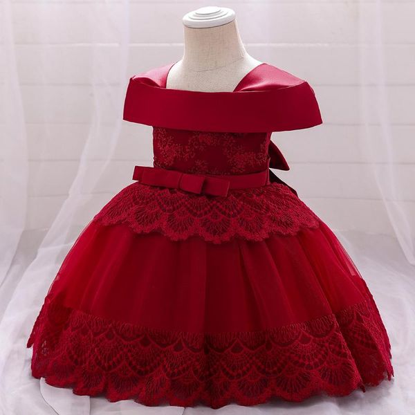 

girl's dresses lace flower baby girls dress toddler baptism clothes infant 1st birthday party born girl christening communion, Red;yellow
