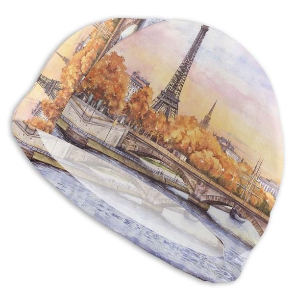 

wide brim hats eiffel tower watercolor sports siwm pool swimming cap hat adults men women sporty ultrathin bathing caps, Blue;gray