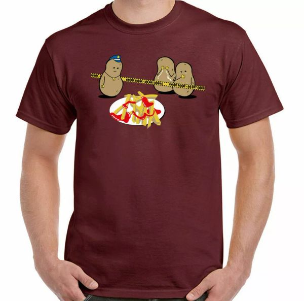 

potato murder funny mens t-shirt french fry food bbq chef baker, White;black