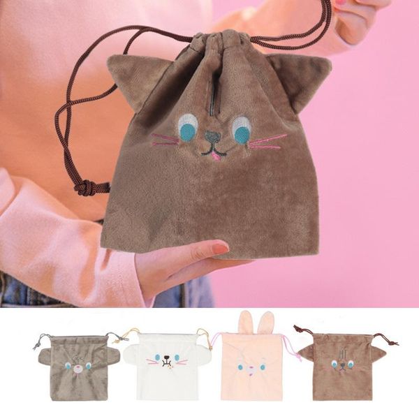 

drawstring 2021 girls cute animal flannelette kids bags pouch cosmetic travel storage string coin key pockets accessories