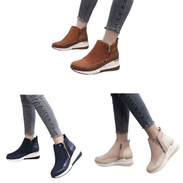 

european and american large women's boots 2021 winter high pair thick sole round head side zipper casual sports shoes eu35-eu43, Black