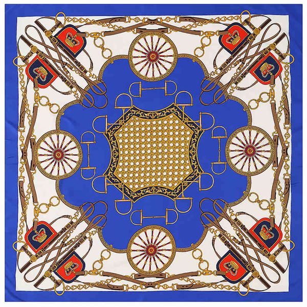 

luxury brand design chain square hijab 130*130cm twill silk scarf bandana women kerchief scarves for ladies shawls, Blue;gray