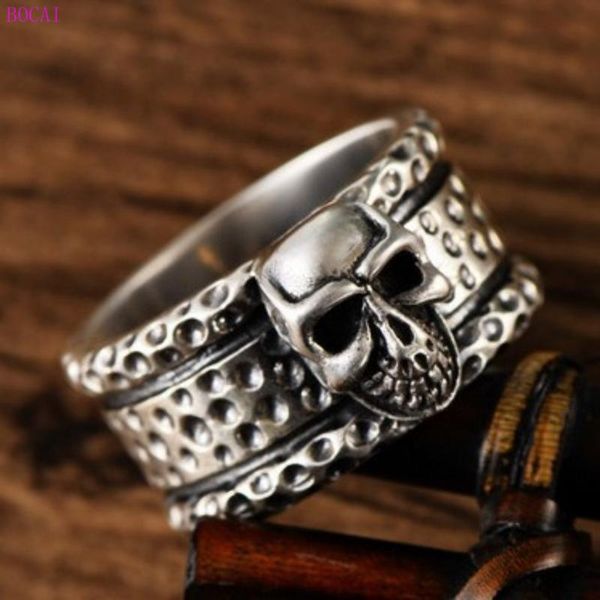 

cluster rings s925 sterling silver for men domineering snake pattern skull ring fashionable male hip hop thai, Golden;silver