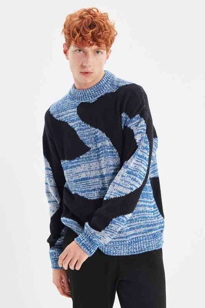 

trendyol men oversize half turtleneck sweater tmnaw22kz0133, White;black
