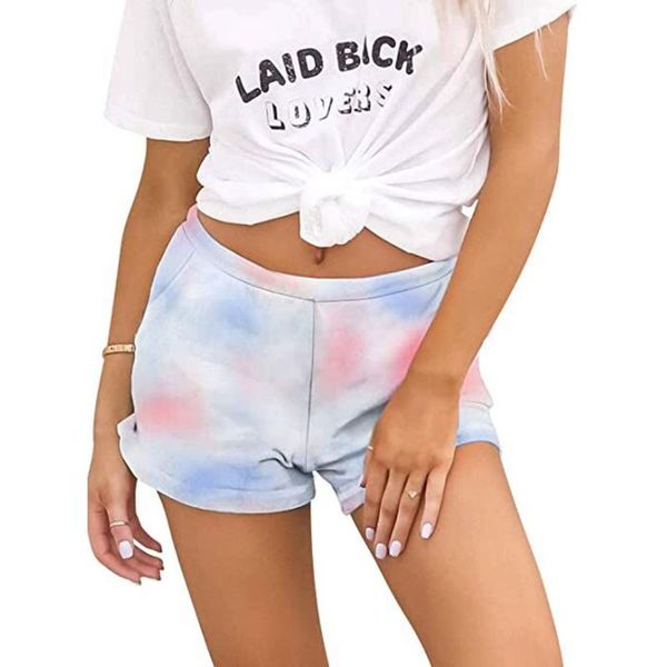 

fashion women shorts tie-dye pockets comfy elastic waist ladies printed loose pocket casual sports women's, White;black