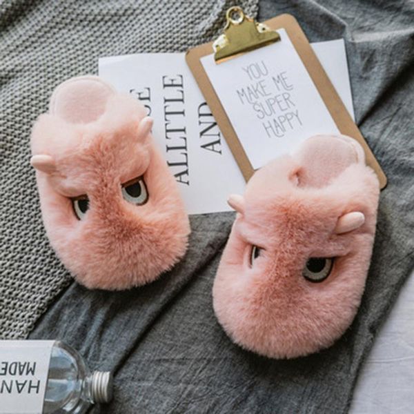

slippers fashion women shoes couple slip-on furry flat home cartoons keep warm winter women's slides #40, Black