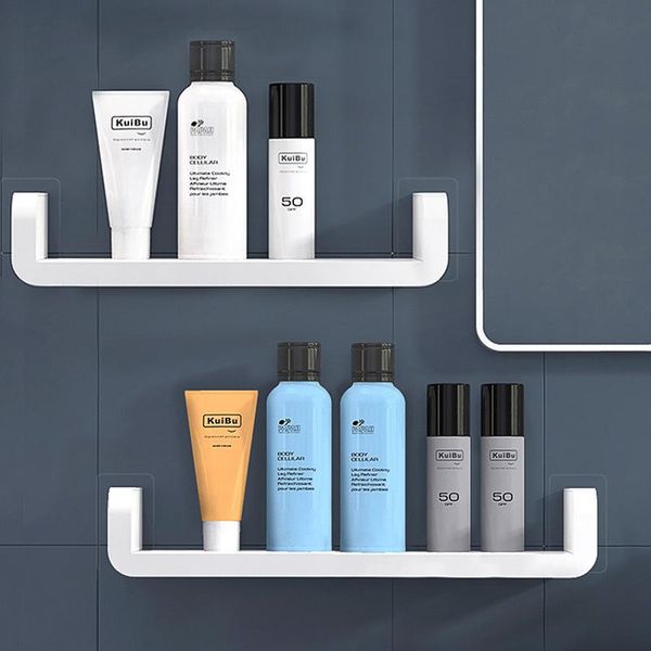 

hooks & rails white storage rack shelf bathroom kitchen seasoning debris shower shampoo bath wall-mounted self-adhesive