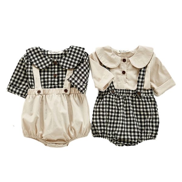 

autumn baby long-sleeve blouse triangle strap romper crawling clothes cute pumpkin pants suit toddler boy clothes 210702, White