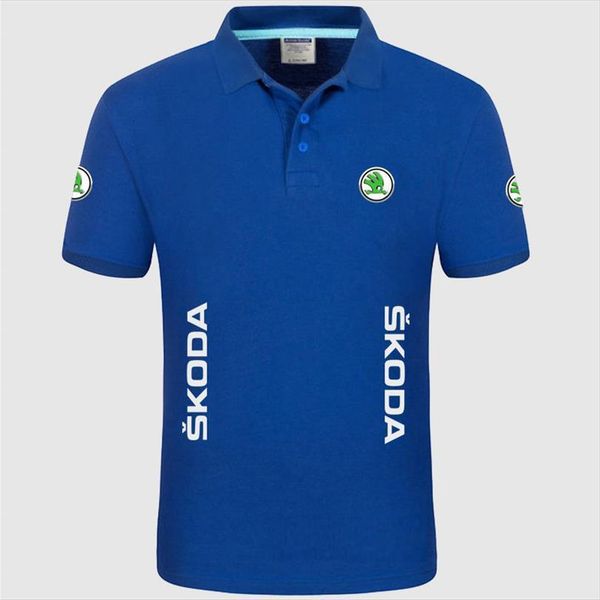 

summer brand mens polos skoda logo short sleeve shirt fashion casual solid shirts, White;black