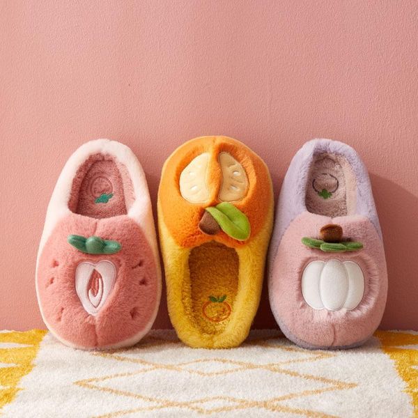 

slippers autumn and winter cartoon fruit cotton for men women indoor home warm shoes lovers, Black