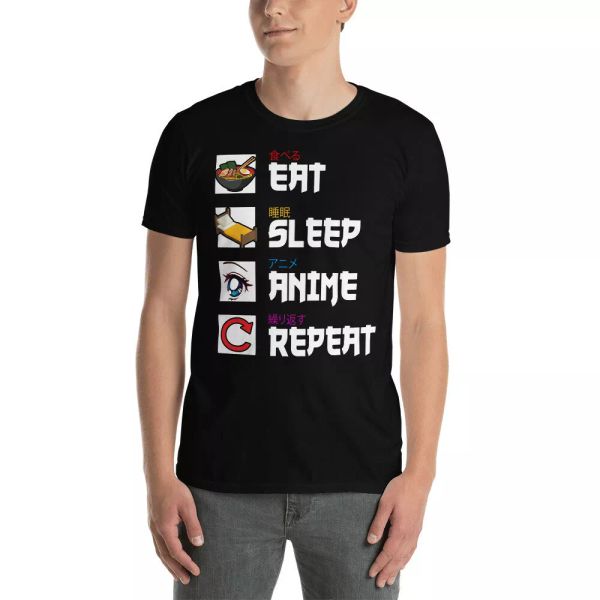 

eat sleep anime repeat cute ramen girl anime lover gifts t-shirt, White;black
