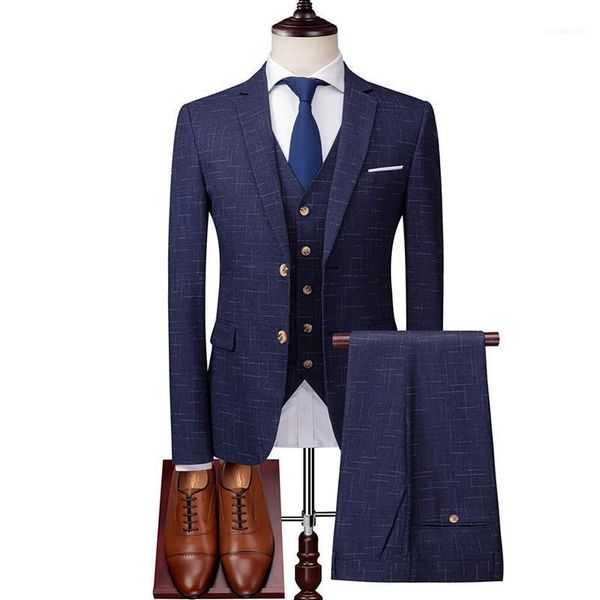 

men's suits & blazers blazer pants vest 3 pieces suit set / fashion banquet business british style slim high end custom plaid tro, White;black