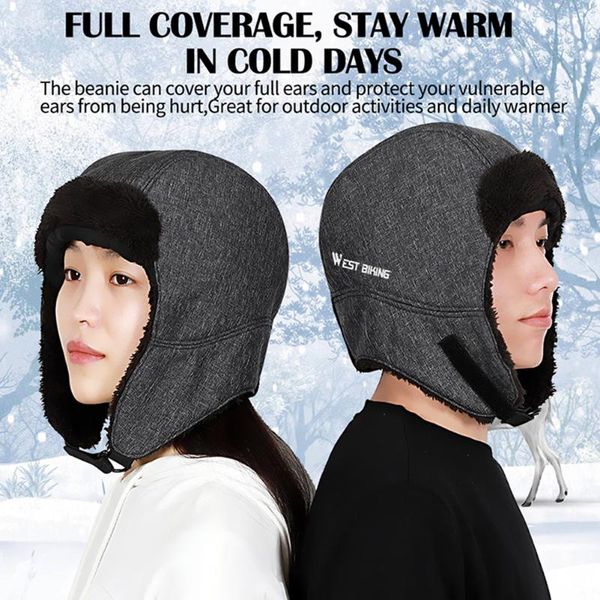 

windproof fleece hat outdoor cycling skiing winter warm bicycle thermal headwear portable waterproof elements caps & masks, Black
