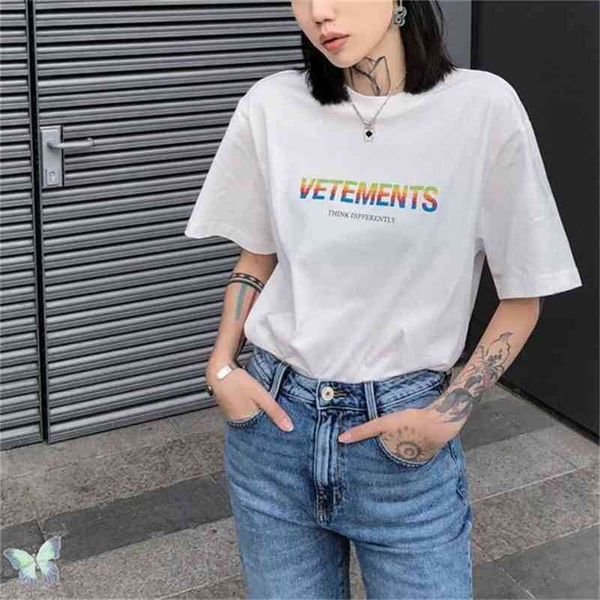 

inside tag vetements t-shirt rainbow letters men women t shirt 210420, White