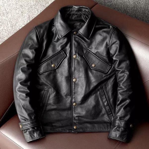 

men's leather & faux 2021 spring autumn genuine cowhide clothing men moto biker style jackets fashion casual slim fit coat a230, Black