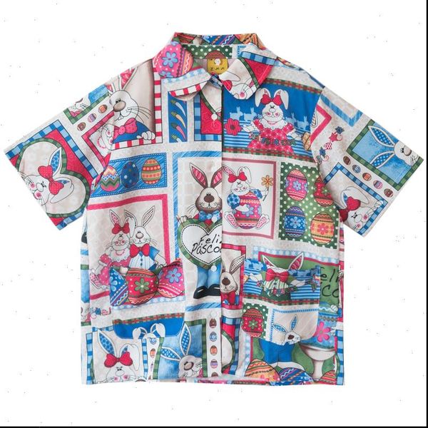 

vintage women shirt design sweet blouse cartoon garland rabbit printing short sleeve ladies summer drop, White