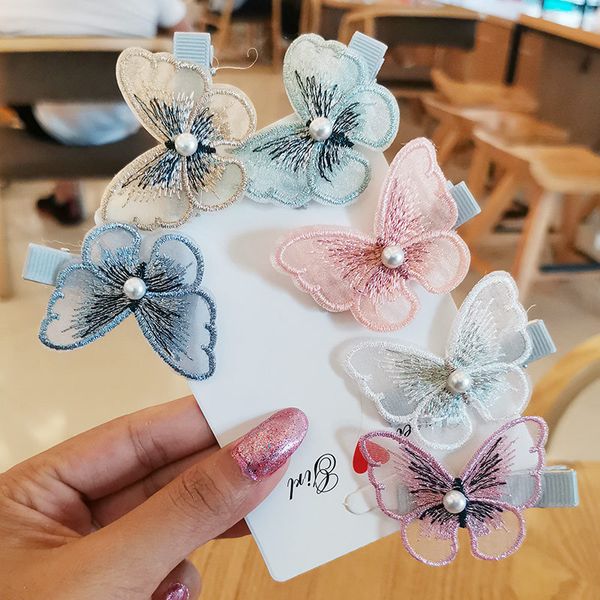 DHL Free Butterfly Design Cabelo Pins Cute Kids Novidade Acessórios Atacado Gauze Glitter Princesa Hairpins