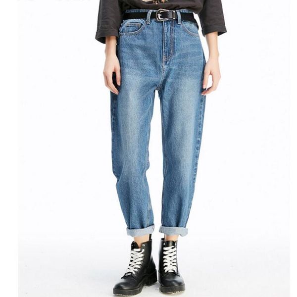 

women harem radish pants jeans 2021 autumn fashion vintage ripped high waist denim loose women's, Blue