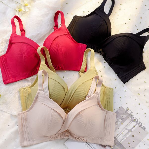 

bras sets girl without steel ring underwear lace small chest beautiful back thin bra suit, Red;black