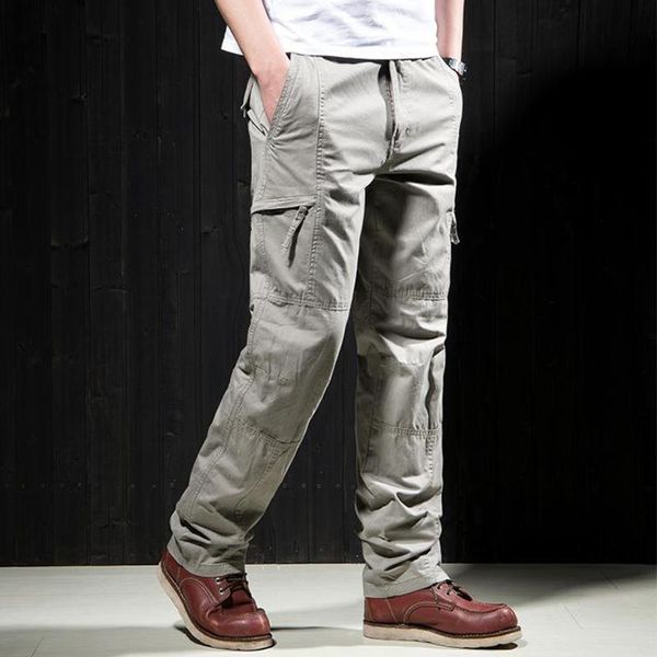 

men cargo army pants military tactical men's pockets long pant outdoor combat style trousers streetwear straight work, Black