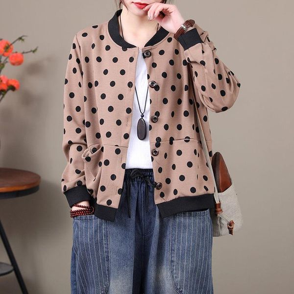 

women's jackets cotton and linen long-sleeved printed jacket spring clothes shirt loose casual female autumn k695, Black;brown