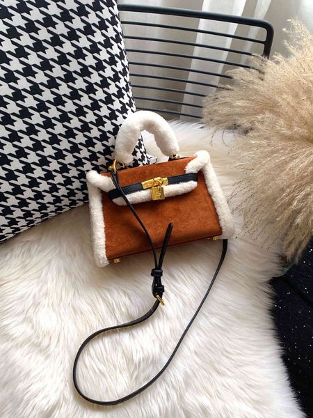 

outlet bag, lamb and women's hair autumn crossbody bag, winter new second generation mini contrast leather bag yw yw luxurys designers