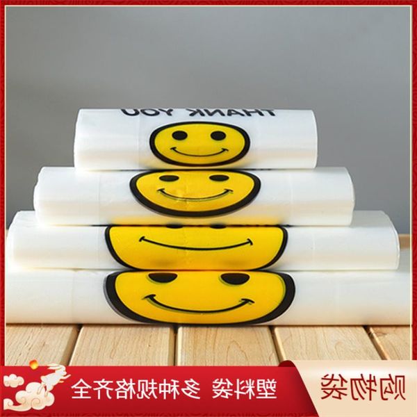 

transparent bag shopping smiley plastic packaging custom takeaway supermarket fruit vest cbefd