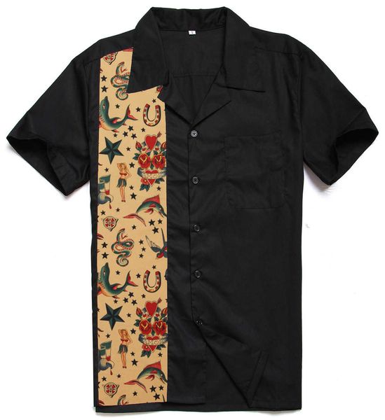 

fashion shirt design rockabilly color matching men's, White;black