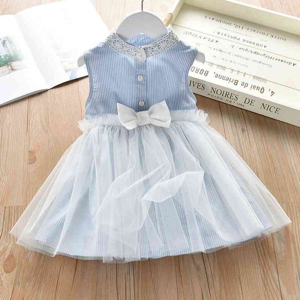 

girls dress summer baby girl bow knot mesh stitching princess fashion sleeveless children's 210515, Red;yellow