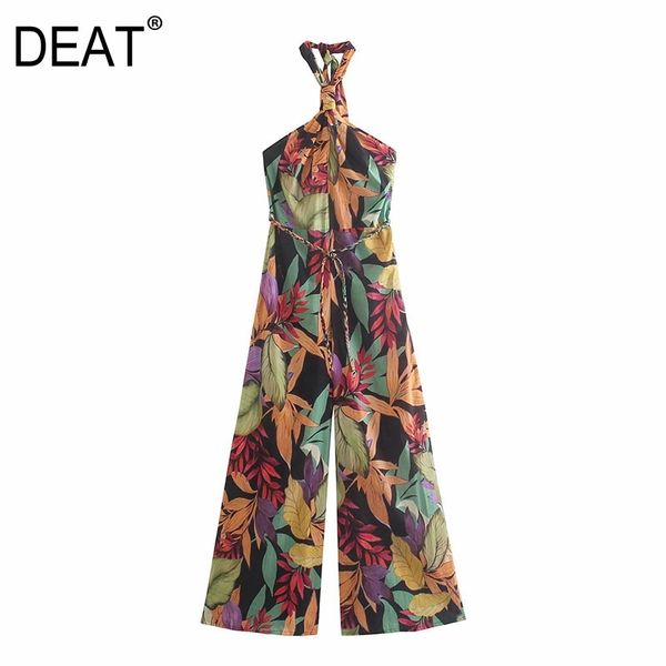 

[deat] summer fashion wide leg pants sleeveless hanging neck printing temperament elegant jumpsuit women 13q568 210527, Black;white