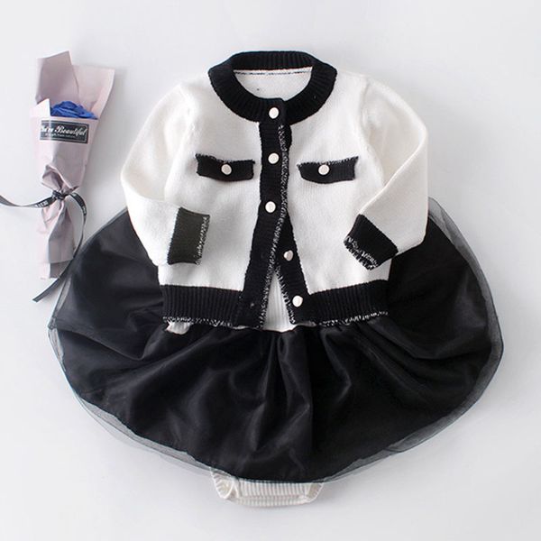 Baby Girl Outfits Одежда набор набор рожден длинные Ssleeeve вязание пальто + коммутаторы юбка костюм осень младенца одежда 210429