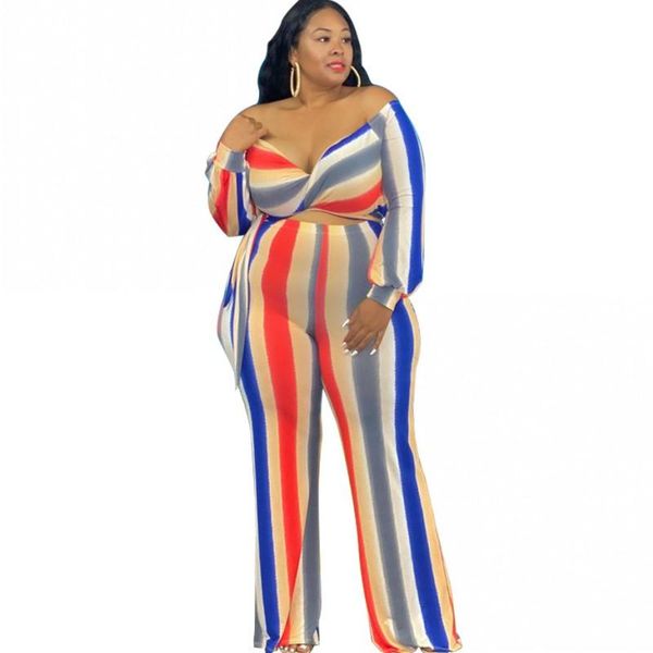 

plus size tracksuits 4xl women sets plunge v neck crop outfits fashion colors striped clothing office lady pant suits, Black