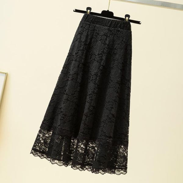 

skirts black lace long female plus large size korean oversized vintage women's pencil woman clothes lady trendy 2021 a6312