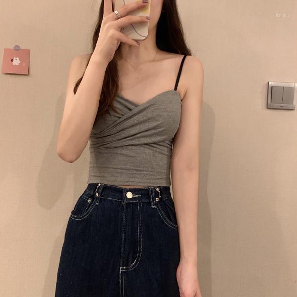 

camisoles & tanks korean summer underwear beauty tank back bottoming short vest cross small sling women bustier crop, Black;white