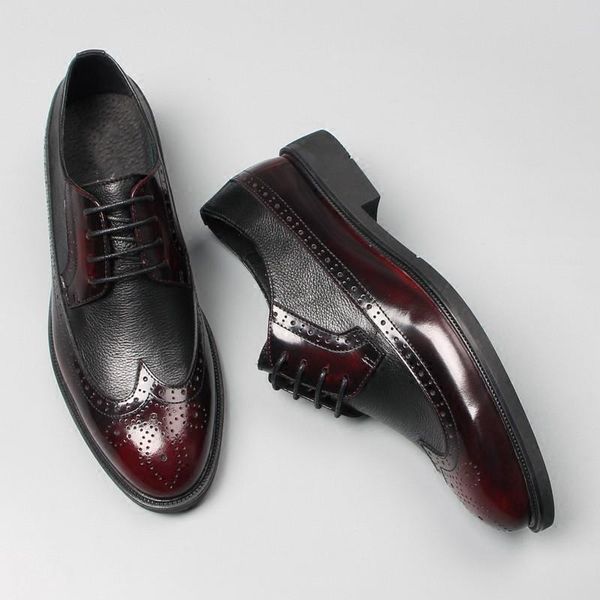 

dress shoes men british style formal business genuine leather wine red black wedding oxfords leisure