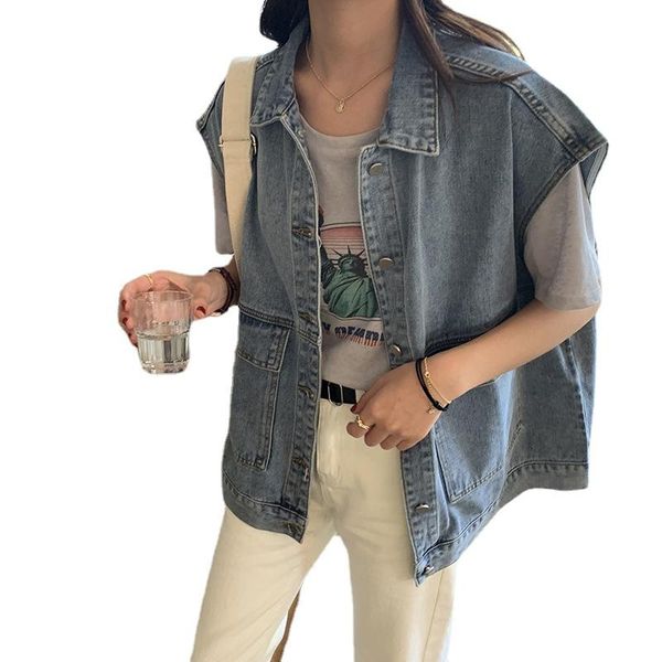 

women's vests 2021 style korean denim vest jacket women loose trend outer wear spring and autumn jackets for, Black;white