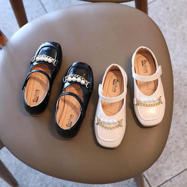 

girls sneakers kids shoes casual pearl chain children footwear leather spring autumn moccasins soft princess b8308, Black;red