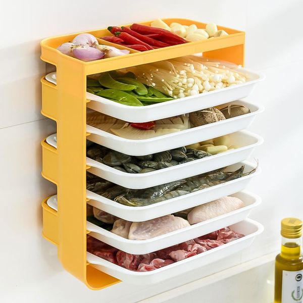 

hooks & rails home kitchen 6-layer wall-mounted storage rack multifunctional side dish spice classification perforated box saves space