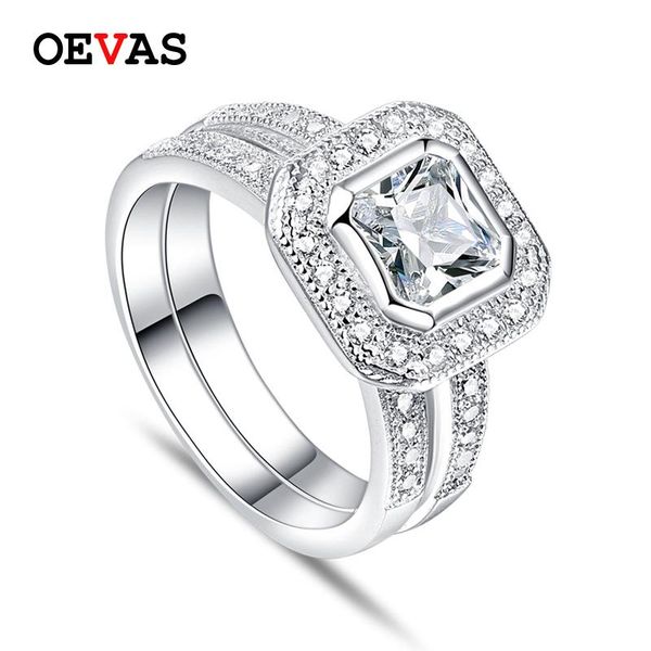 

cluster rings oevas 925 sterling silver wedding set for women sparking square zircon engagement party jewelry ladies anniversary ring, Golden;silver