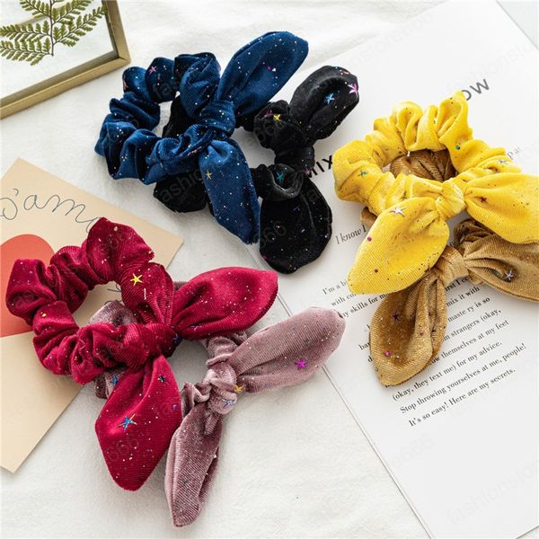 

cute women winter hair scrunchies fashion rabbit ears velvet elastic hair bands new sweet girls ponytail holder hair accessories, Pink