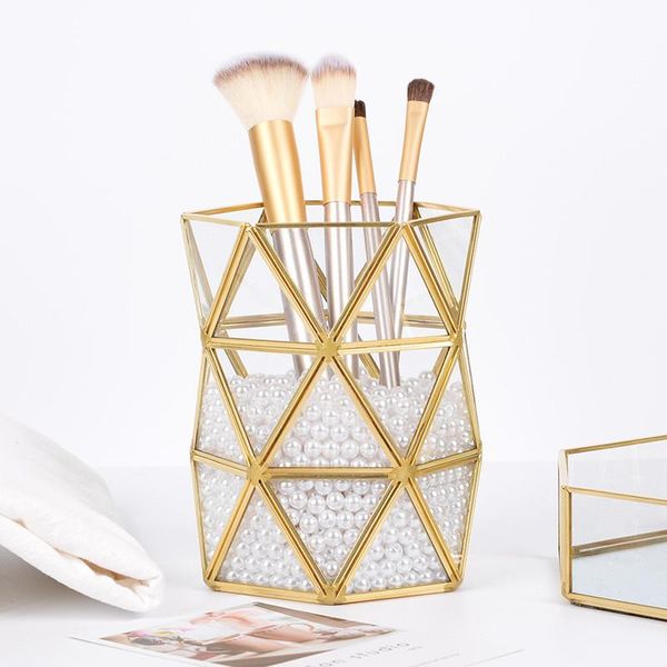 

bathroom storage & organization geometric cosmetic organizer 2021 gold pen holder glass metal makeup brush box