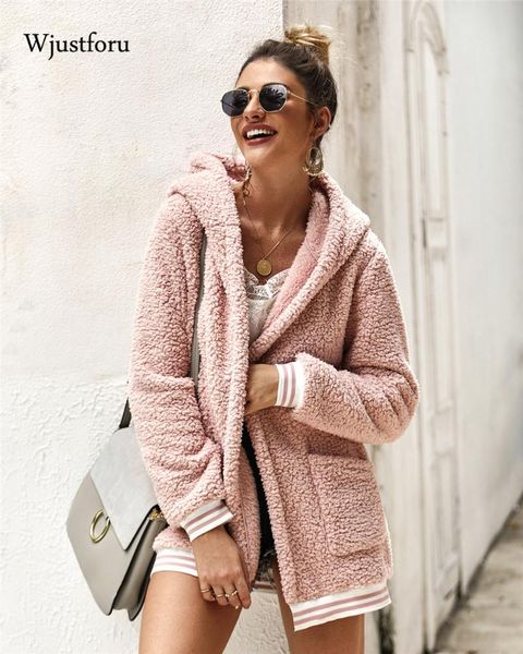 

women's jackets wjustforu solid color fluff jacket women winter casual warm zipper hoodies woolen cloth coat street hipster fleece outw, Black;brown