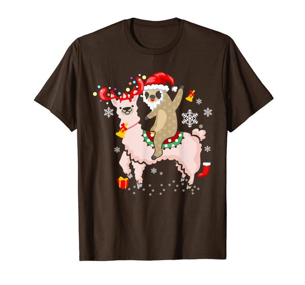 

santa sloth riding llama reindeer t-shirt, White;black