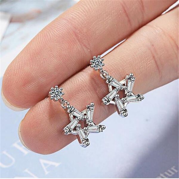 

stud beautiful women five-pointed star 925 sterling silver jewelry personality temperament crystal exquisite earrings se870, Golden;silver