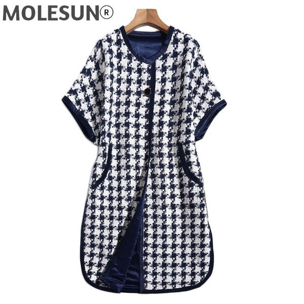 

women's wool & blends coat runway autumn fashion classic plaid tweed single breasted short sleeve vintage elegant casual midi windbreak, Black