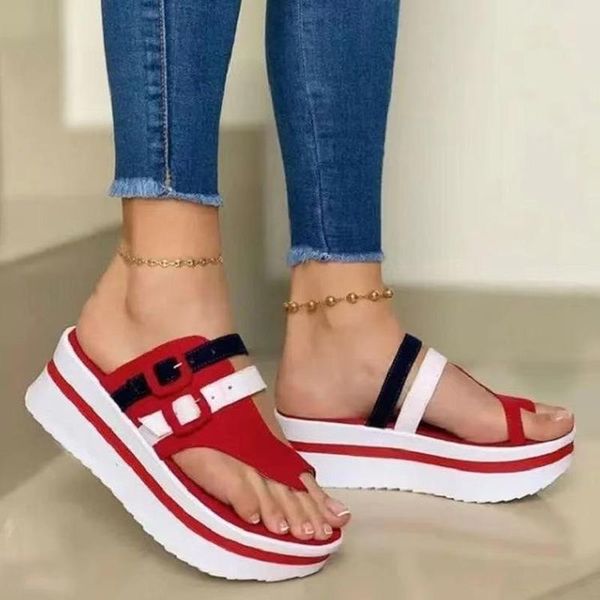 

sandals large size 2021 summer flip flops women platform belt buckle fashion slippers leather gladiator, Black