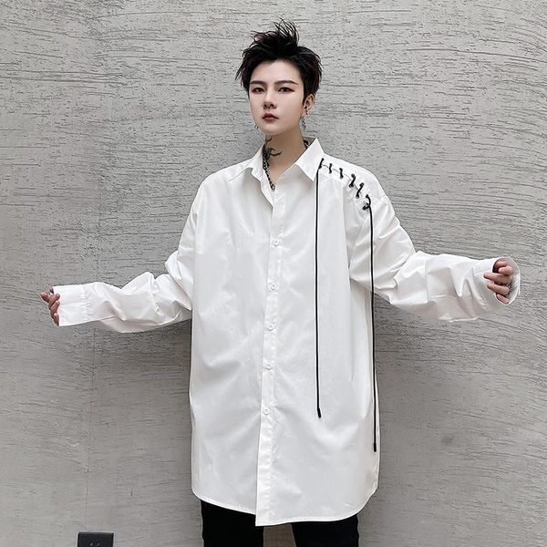

men's casual shirts high street long sleeve shirt men white color loose korean stylish, White;black